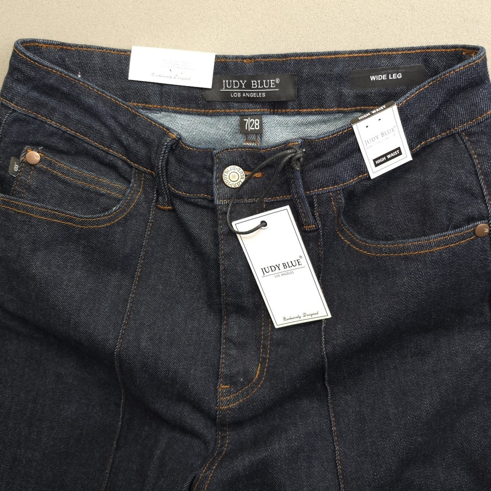 Judy Blue High Waist Dart Detail Wide Leg Jeans Dark Wash Denim Size 7/28 NWT - Picture 4 of 11